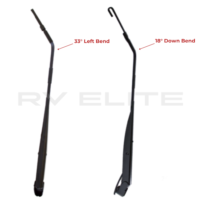 RV J-Hook 27" Wiper Arm 33° Left, 18° Down | For Class A Motorhomes & RVs - American Coach, Holiday Rambler, Fleetwood, Monaco Coach