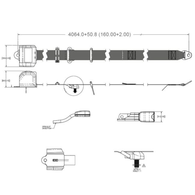 RV Seat Belt 3 Point Black 10006576, REV Group - American Coach, Holiday Rambler, Fleetwood, Monaco Coach