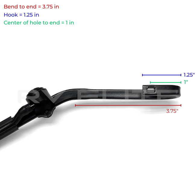 RV J-Hook 30" Wiper Arm 33° Left, 10° Down | For Class A Motorhomes & RVs - American Coach, Holiday Rambler, Fleetwood, Monaco Coach