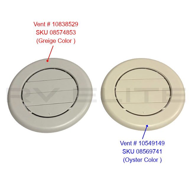 RV Round A/C Vent Port 6.5" Oyster/Beige Color - American Coach, Holiday Rambler, Fleetwood, Monaco Coach