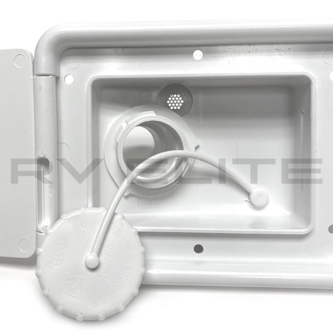 RV Water Fill Port w/ White Door & Lock 6.25" x 5" | For Class A Motorhomes & RVs - American Coach, Holiday Rambler, Fleetwood, Monaco Coach