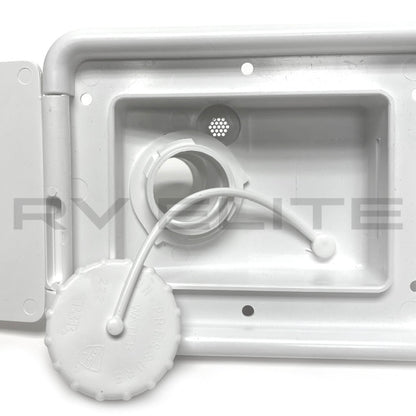 RV Water Fill Port w/ White Door & Lock 6.25" x 5" | For Class A Motorhomes & RVs - American Coach, Holiday Rambler, Fleetwood, Monaco Coach