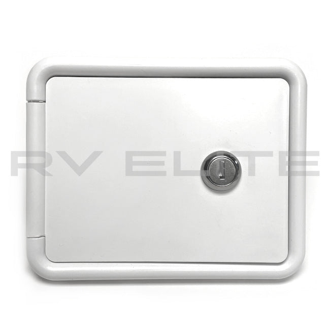 RV Water Fill Port w/ White Door & Lock 6.25" x 5" | For Class A Motorhomes & RVs - American Coach, Holiday Rambler, Fleetwood, Monaco Coach