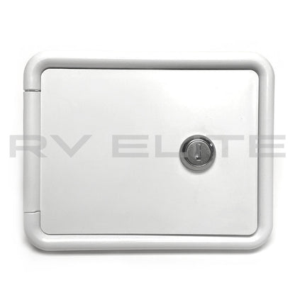 RV Water Fill Port w/ White Door & Lock 6.25" x 5" | For Class A Motorhomes & RVs - American Coach, Holiday Rambler, Fleetwood, Monaco Coach