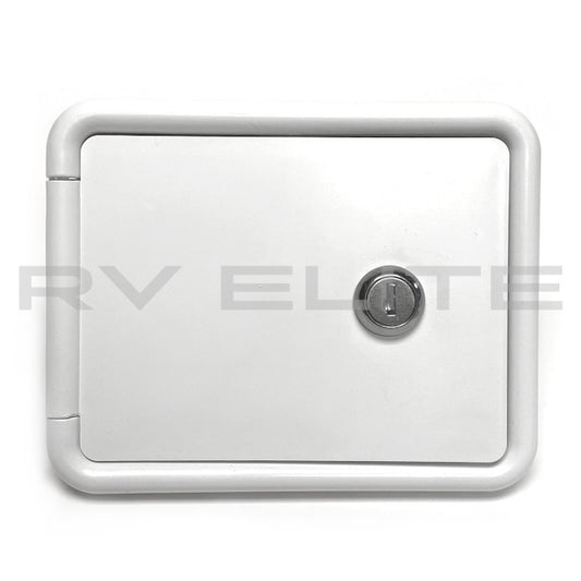 RV Water Fill Port w/ White Door & Lock 6.25" x 5" | For Class A Motorhomes & RVs - American Coach, Holiday Rambler, Fleetwood, Monaco Coach