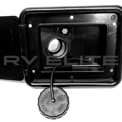 RV Water Fill Port w/ Black Door & Lock 6.25" x 5" | For Class A Motorhomes & RVs - American Coach, Holiday Rambler, Fleetwood, Monaco Coach
