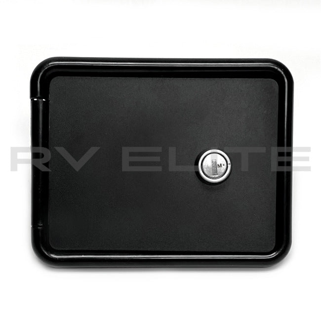 RV Water Fill Port w/ Black Door & Lock 6.25" x 5" | For Class A Motorhomes & RVs - American Coach, Holiday Rambler, Fleetwood, Monaco Coach