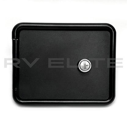 RV Water Fill Port w/ Black Door & Lock 6.25" x 5" | For Class A Motorhomes & RVs - American Coach, Holiday Rambler, Fleetwood, Monaco Coach