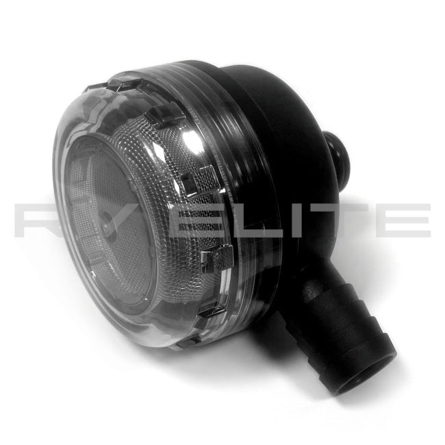 RV Fresh Water Pump Filter Inlet Strainer,  3/4" Hose Barb x 90 Degree Quad Port | For Class A Motorhomes & RVs - American Coach, Holiday Rambler, Fleetwood, Monaco Coach