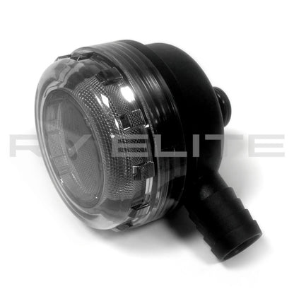 RV Fresh Water Pump Filter Inlet Strainer,  3/4" Hose Barb x 90 Degree Quad Port | For Class A Motorhomes & RVs - American Coach, Holiday Rambler, Fleetwood, Monaco Coach