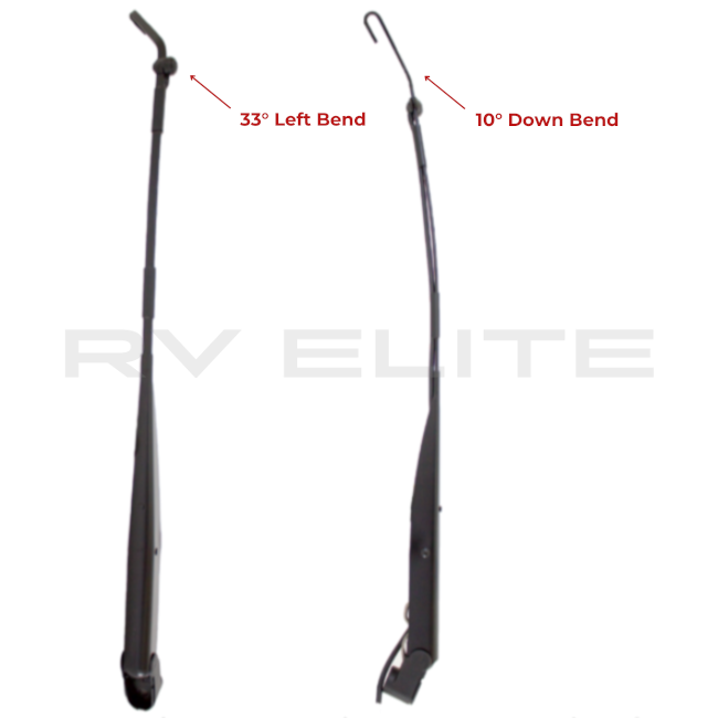 RV J-Hook 30" Wiper Arm 33° Left, 10° Down | For Class A Motorhomes & RVs - American Coach, Holiday Rambler, Fleetwood, Monaco Coach